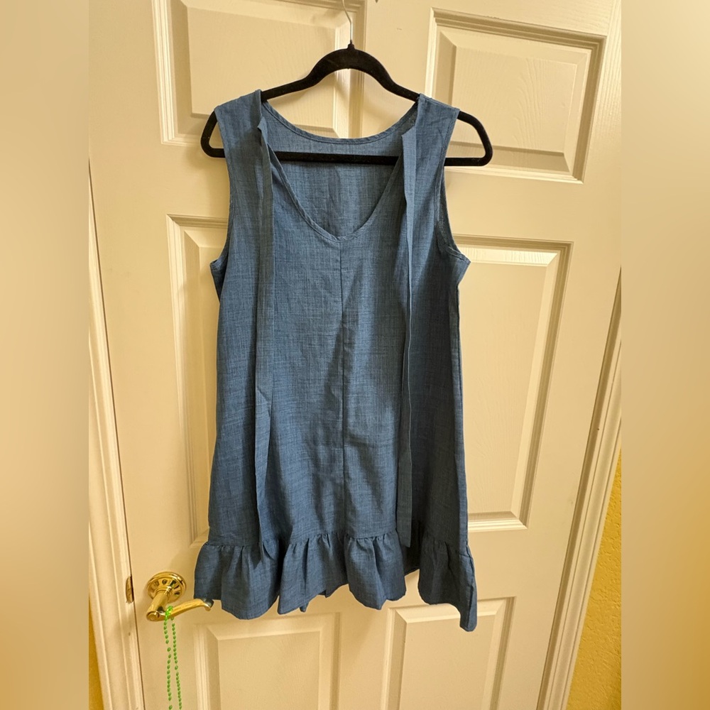 Blue Sleeveless Ruffle Hem Top